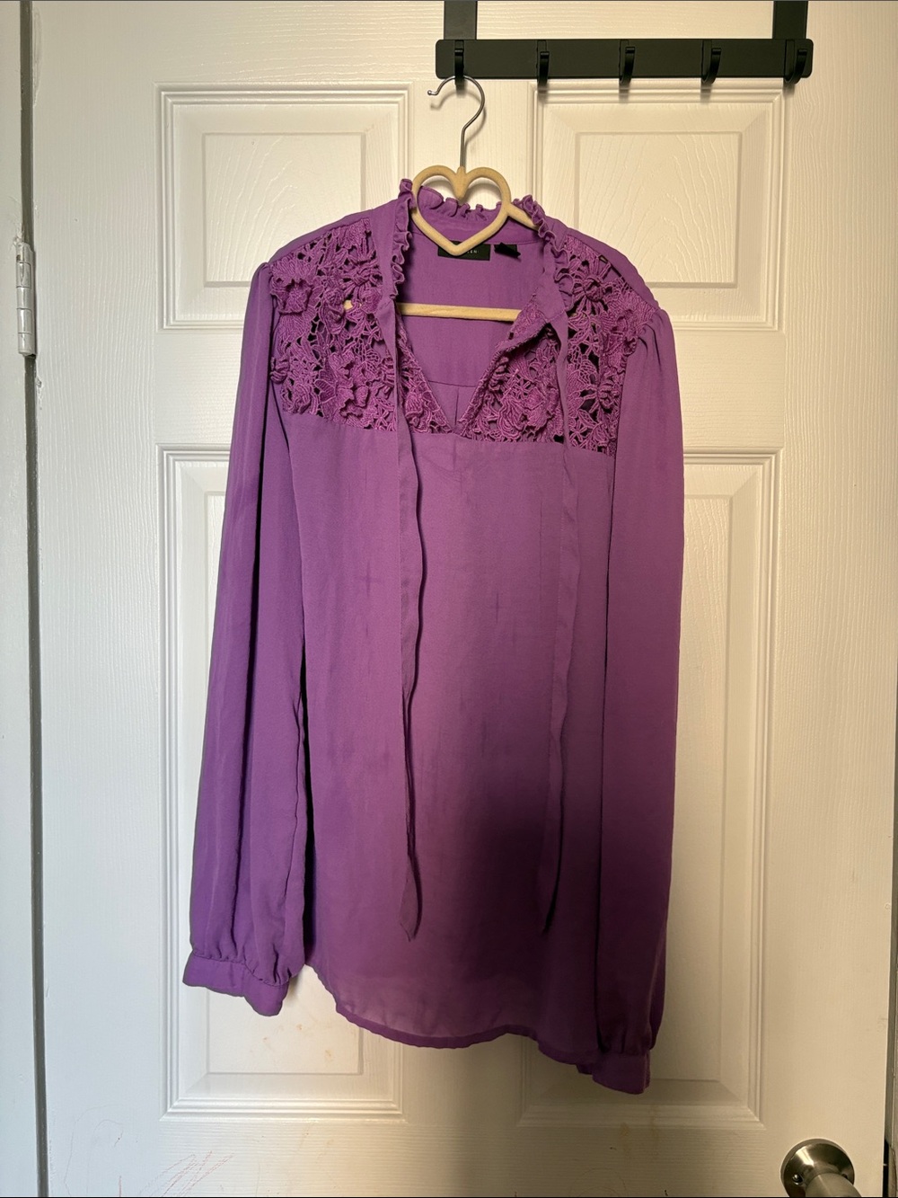 Purple Lace-Yoke Long-Sleeve Women's Blouse